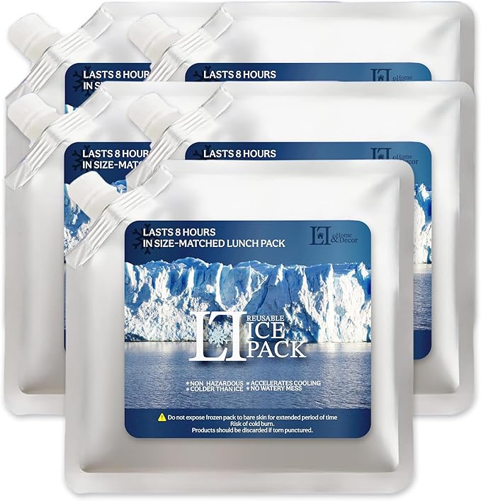 LL Home & Decor • Reusable Ice Packs for Coolers – Pack of 5 Slim Long-Lasting Gel Freezer Packs, Durable & Leak-Proof, Perfect for Lunch Bags, Camping, Fishing, and Picnics