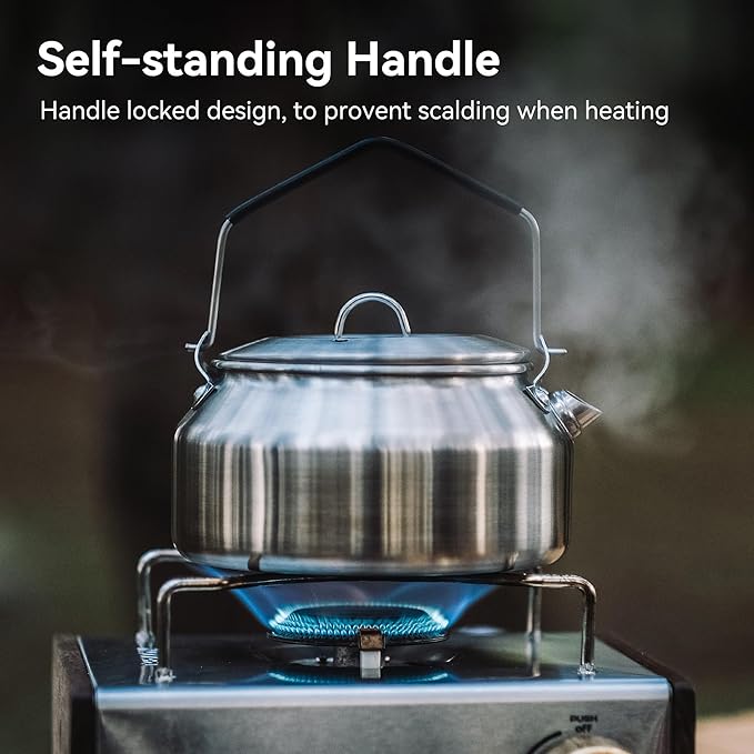 Thous Winds 1L Camping Kettle, Portable Camp Tea Coffee Pot, Lightweight Stainless Steel Teapot, Fast Heating Boiling Water, for Outdoor Campfire Hiking Camping Picnic, Khaki