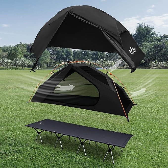 Night Cat Camping Cot Tent - Waterproof 1-Person Off-Ground Combo Cot Bed for Adults Portable Easy Set-up Tent