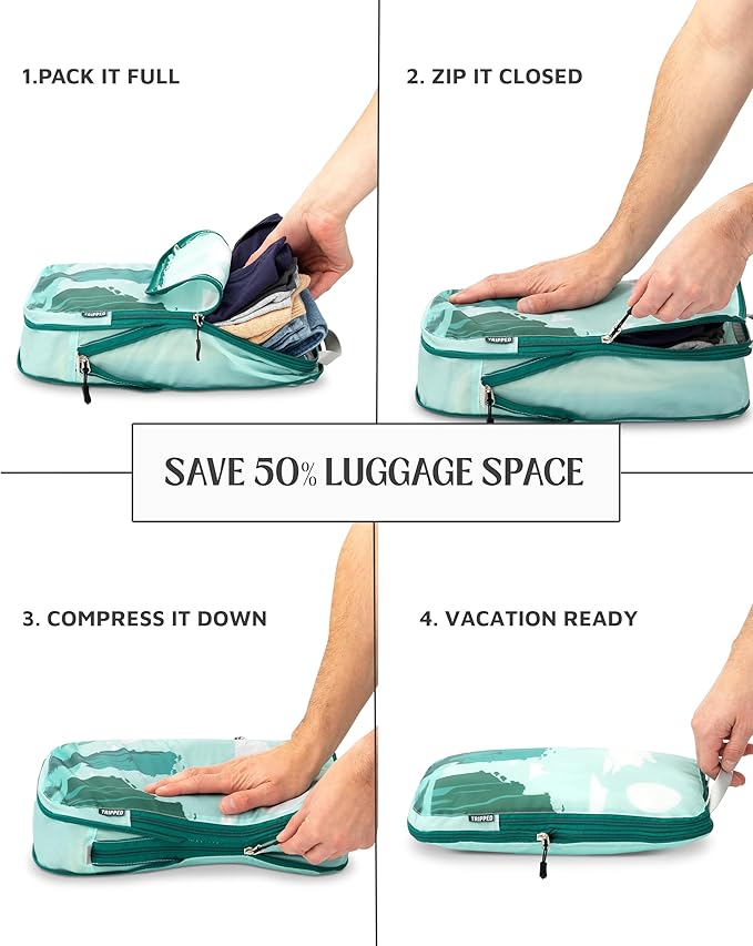 Compression Packing Cubes Set for Carryon Suitcases- Lightweight, Durable Clothes Organizer