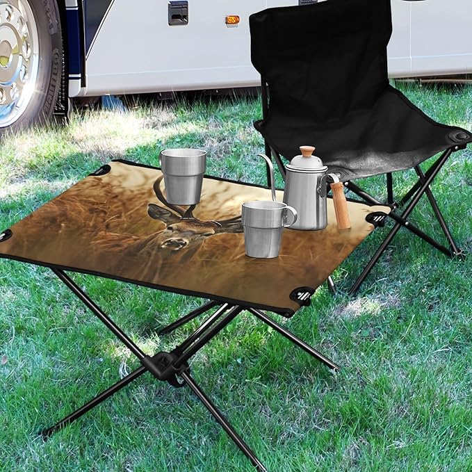 Antler Deer Portable Folding Camping Table, Compact Lightweight Beach Table with Carrying Bag for Outdoor Picnics, BBQs, Camp