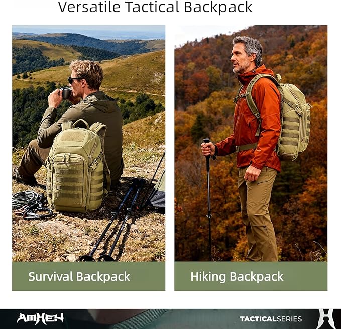 32L Tactical Backpack - MOLLE Everyday Carry with Suspended 17" Laptop Compartment for Work, Travel and Emergency (Tan)