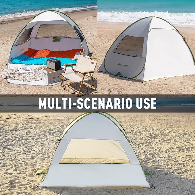 EchoSmile Pop Up Beach Tent for 4 Person Family, UPF 50+ Sun Shelter & Waterproof Beach Shade for Kids, Automatic Easy Setup Portable Cabana for Outdoor Travel (Green)