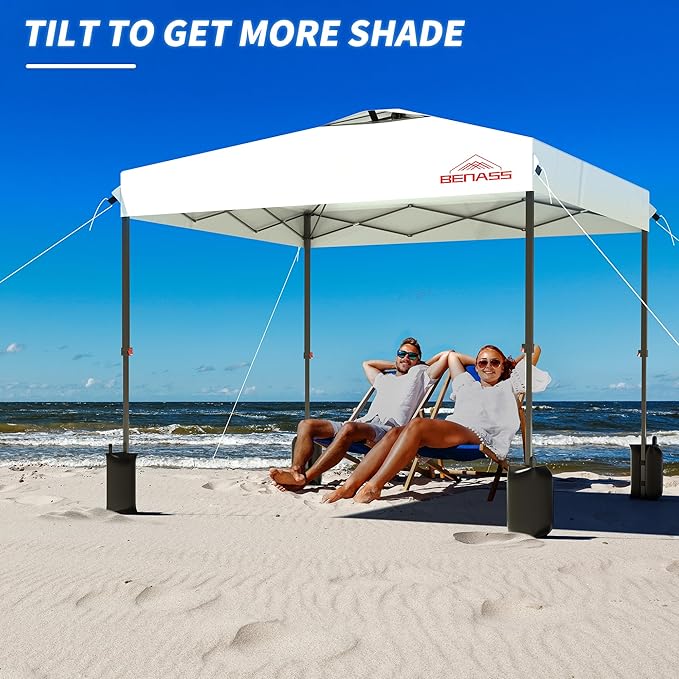 10x10 Pop Up Canopy with 3 Sidewalls, Heavy Duty Tents for Parties, One Person Set Up Event Tent, White