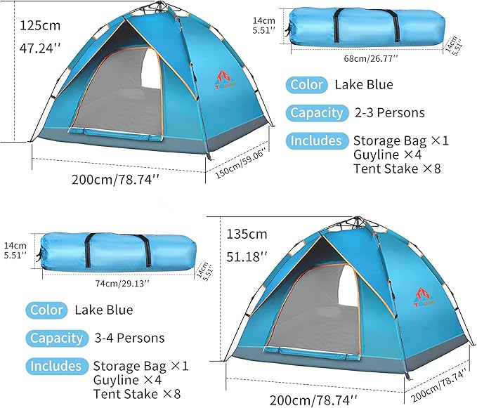 Quick Set Up Waterproof 4-Person Camping Tent with Bug Netting - Instant Pop-Up Tent for Family Camping & Hiking | All-Weather 4-Season Outdoor Shelter