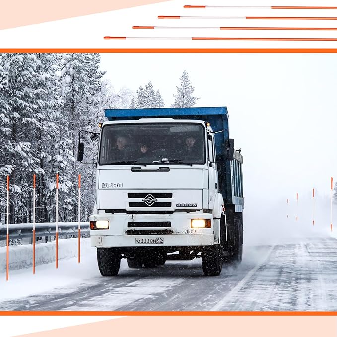 500 Pcs 48 Inch Driveway Marker Driveway Reflectors 1/4 Inch Dia Plow Stakes Reflective Driveway Markers Poles Fiberglass Snow Stakes with Reflective Tape for Easy Visibility