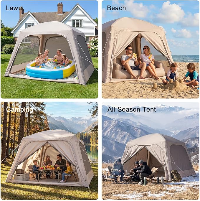 Inflatable Tents for Camping, Large Blow Up Tent with Hand Pump, Easy Setup InflatableTent 4 Season Tent, Waterproof Oxford Air Glamping Tents for Camping Adult 4/6/8/10/12 Person