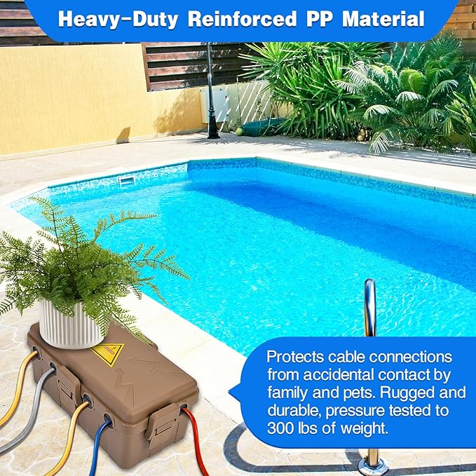 Hrensaw Medium Outdoor Electrical Box(10.6x5.5x4.5inch),Weatherproof Connection Box w/6 Cable Entry,IP54 Waterproof Extension Cord Cover Protect Power Strip,Timer,Plug,Holiday Lights,Brown