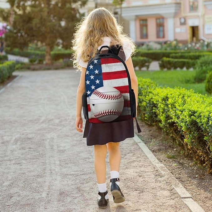 Lightweight Rucksack for Sports Travel Running, Big Capacity Multipurpose Anti-Theft Bookbag, Baseball Rustic Wooden American Flag Travel and Sport Backpack Rucksack
