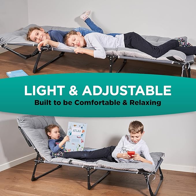 ZONETECH Folding Cot & Pad Mattress 4 Position Adjustable Portable, Premium Quality for Adult and Kids-Perfect for Camping, Travel, Patio, Beach, Indoor & Outdoor Activity (1-Pack)
