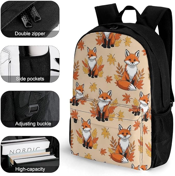 Casual College Daypack Fox Art Multipurpose Business Travel with Large Capacity Rucksack for Men Women