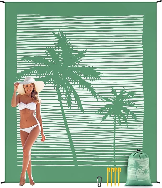 Beach Blanket Waterproof Sandproof Extra Large Beach Mat 79" X 83"/120"x108"for 1-8 Adults Quick Drying Durable Outdoor Picnic Mat for Beach Travel Camping Hiking