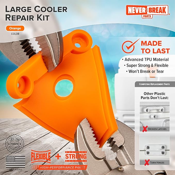 NeverBreak Parts - Igloo Cooler Replacement Parts - Large Repair Kit | High Strength Igloo Cooler Hinges Replacement with Latches | Ice Chest Repair Kit