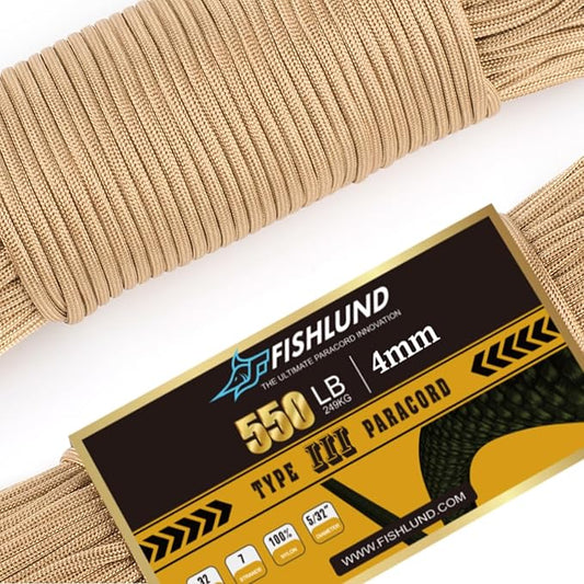 Paracord 550 lb, 7 Strand Paracord Rope 250ft 4mm, Nylon Parachute Cord for Camping, Desert Tan