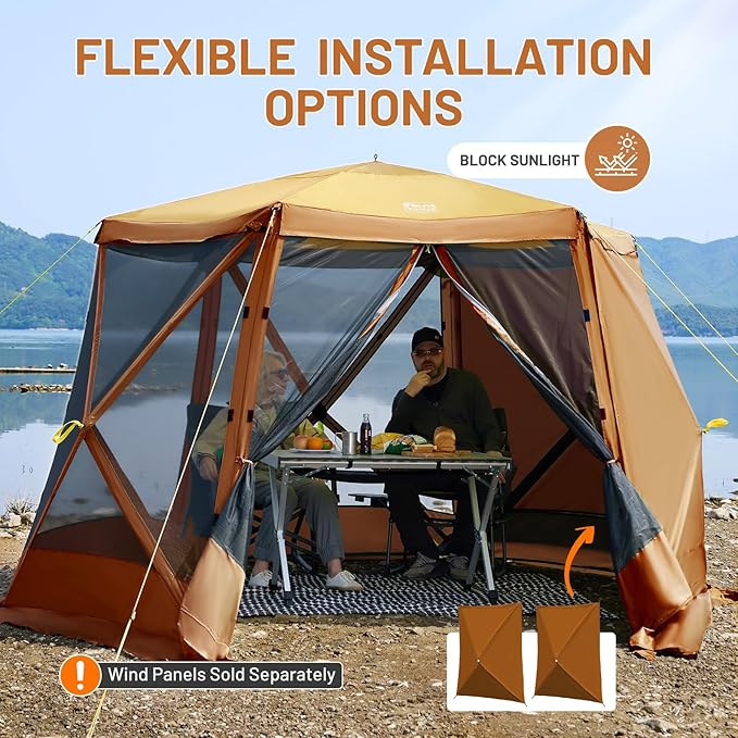 TIMBER RIDGE Easy Pop Up Gazebo Canopy Tent for Camping, 11.5 X 9.8 Ft Portable Instant Screenhouse, Pop Up Screened in Canopy with Netting for Backyard, Patio, Outdoor, Tailgating, Picnics, Orange