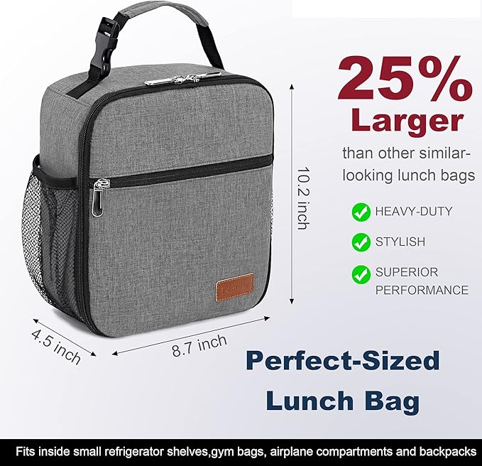 Lunch Box for Men Women Adults Small Lunch Bag for Office Work Picnic - Reusable Portable Lunchbox, Grey