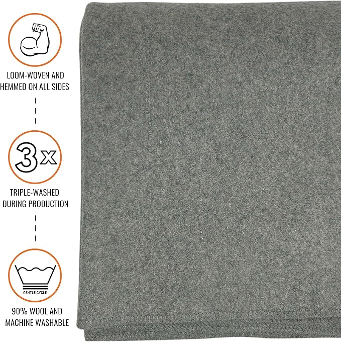 Arcturus Tahoe Wool Bed Blanket | Soft, Breathable Wool Blanket for Year-Round Comfort - King Size (90"x 108") | Thick, Washable & Warm (Stone Gray)