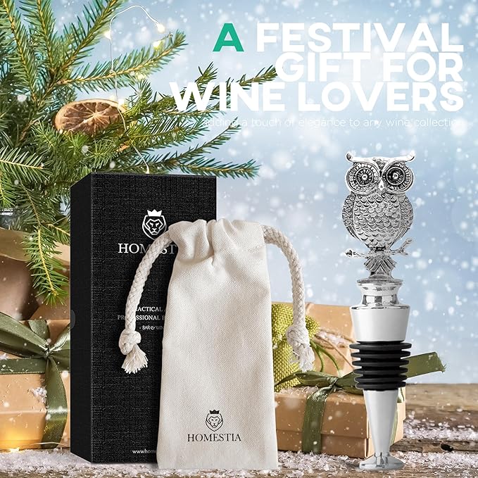 Homestia Wine Stoppers, Bottle Stoppers Wine Saver for Wine Champagne, Reusable Wine Preserver Wine Corks for Beverage, Christmas Gifts Birthday Gifts for Men Women (Owl)