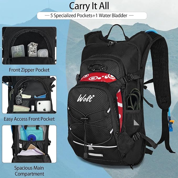 WOLT Hydration Backpack 18L Hiking Water Backpack with 2L Water Bladder for Men Women, Hydration Pack for Running Cycling Biking and Climbing