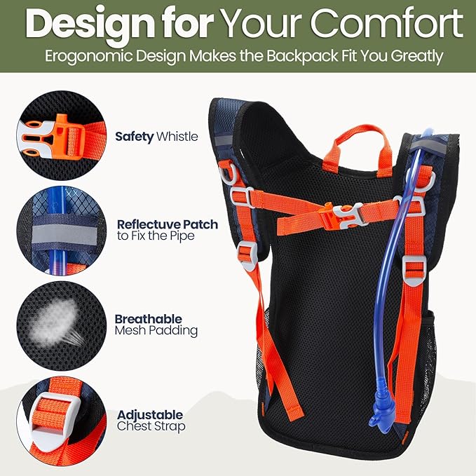 6 Pcs Kids Hydration Backpack with 1.5L Water Bladder Multicolor Kids' Hiking Backpack Hydration Pack Water Rucksack for Boys Girls Cycling Climbing Running