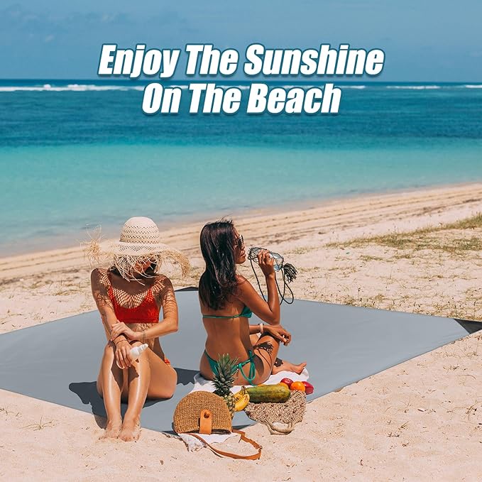 Odoland Pocket Blanket Picnic Blanket, 71" x 63" SandProof Waterproof Outdoor Beach Blanket with Portable Bag, Foldable Lightweight Sand Free Quick Drying Beach Mat for Hiking Camping Travel,Grey