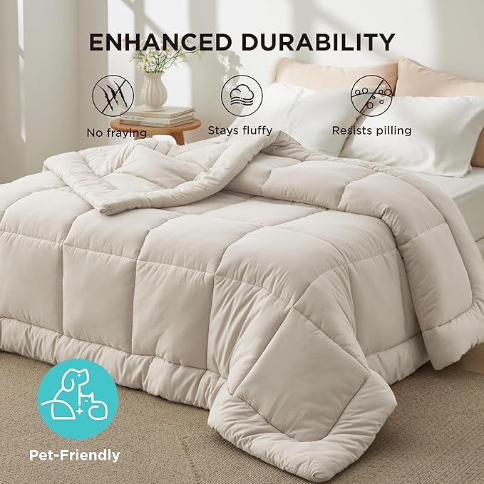 Bedsure Comforter Duvet Insert - Quilted Comforters Oversized King Size, All Season Duvet, GentleSoft Down Alternative Bedding, with 8 Tabs, Gifts for Women/Men, Linen, Oversized King 116 x 98 Inches