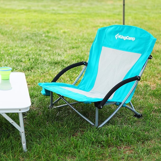 KingCamp Low Beach Chairs, Portable Folding Chair for Adults Extra Wide Ergonomic High Back Seat 300lbs Heavy Duty Lightweight Oversized Gear with Carry Bag for Outdoor Lawn Camping Picnic