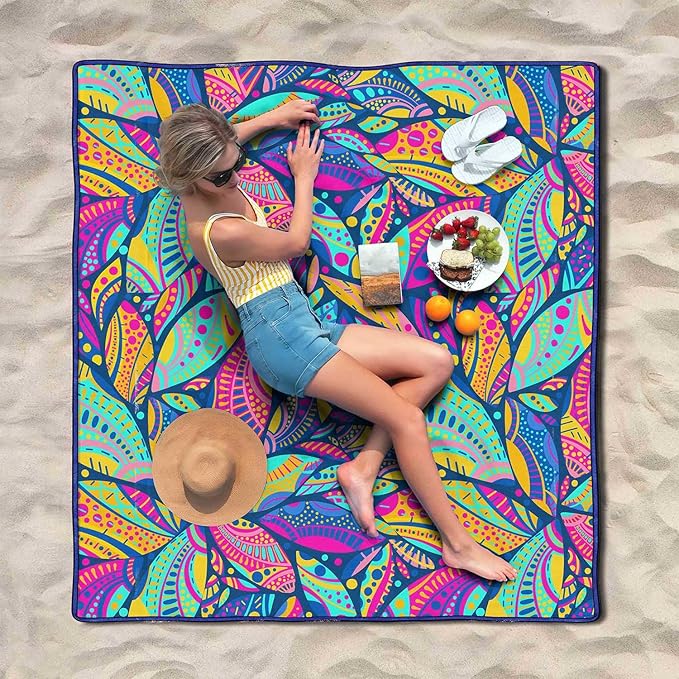 Waterproof Picnic Blankets Foldable & Portable 80''x80'' Boho Picnic Mat for Outdoors, Large Washable Picnic Blanket for Travel Camping Beach, Park Grass Picnic Blanket Accessories for Adults