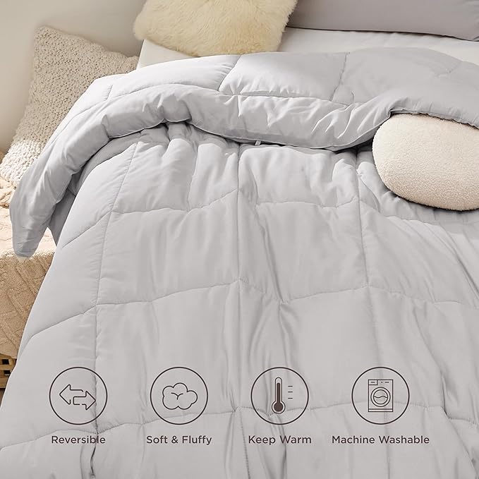 Bedsure Comforter Duvet Insert - Quilted Comforters Twin XL Size, All Season Duvet, GentleSoft Down Alternative Bedding, with 8 Tabs, Gifts for Women/Men, Light Grey, Twin XL 92 x 68 Inches