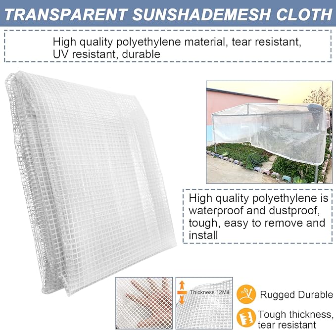 STARPYNG-10 Mil Clear/White 20X30 Feet Tarp-Heavy Duty Clear Mesh Tarp-Waterproof Tarp, UV Resistance,Greenhouse, Canopy, Tent, Yard and Outdoor Activities