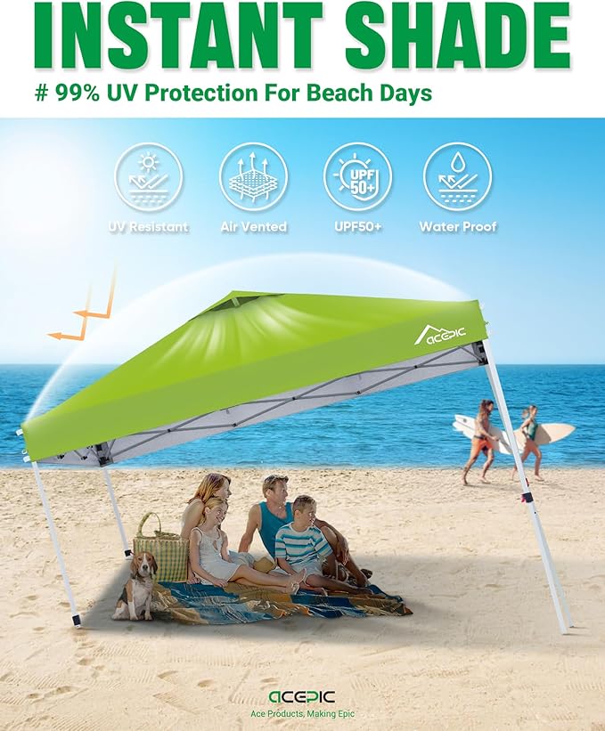 10x10 Pop Up Canopy Tent,300D Silver-Coating Top,Pop Up Canopy Tent Instant Portable Shelter with 1-Button Push and Wheel Carry Bag, 8 Stakes and 4 Canopy Weights (Radiant Green, 10x10)