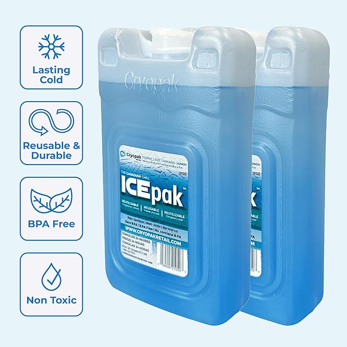 Cryopak ICEpak Large Hard Shell Reusable Ice Packs for Coolers and Lunch Box Use, Freezer Safe Gel Design, Professional Grade Cooling, Non-Toxic and BPA Free, Travel Accessories, Small (4 Pack)