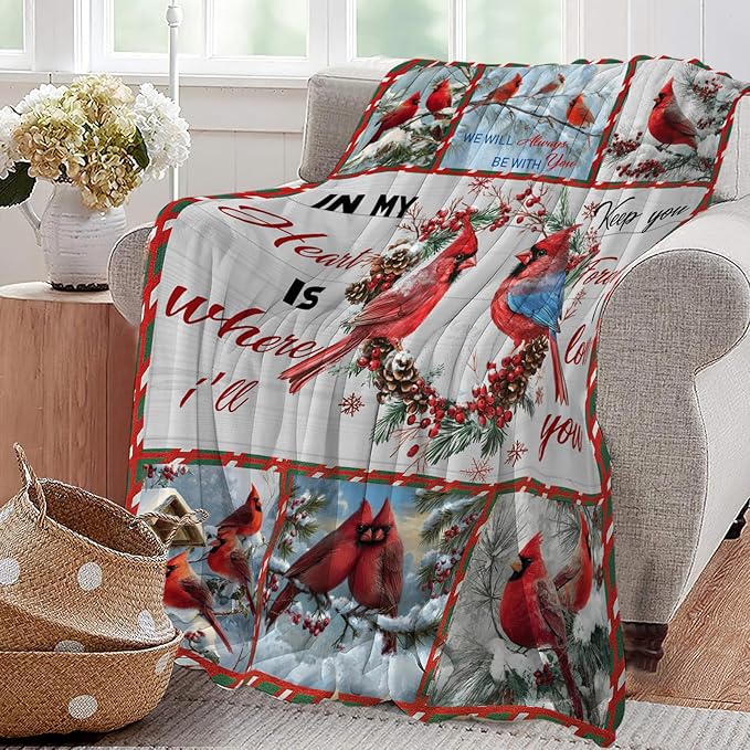 Cardinal Blanket Red Bird Throw Blankets for Girls Boys Kids Cardinal Lover Soft Cozy Fleece Plush for Couch Sofa Bed 60"x50"