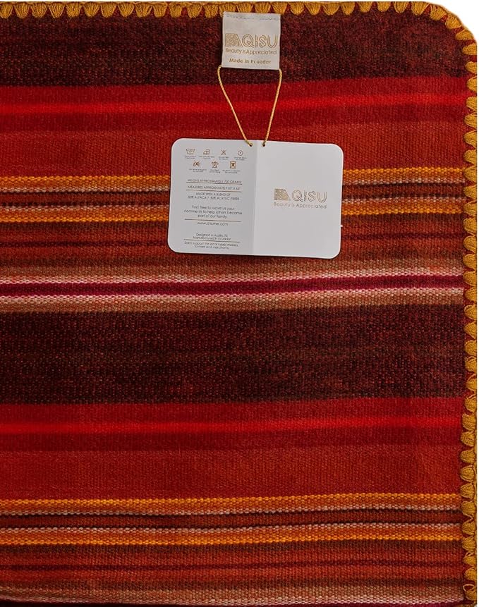 QISU Alpaca Wool Blanket Throw | Large, Beautiful, Warm, Variegated | 85 x 65 inches | Ultra-Soft, Hypoallergenic and Breathable | Non-Itchy or Scratchy Fabric (Pink/Red Variegated)