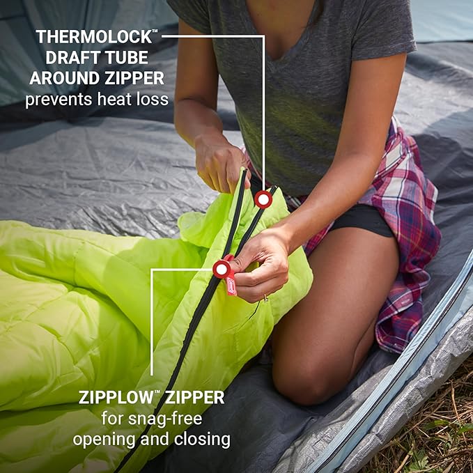 Coleman Kompact 20°F/30°F/40°F Sleeping Bag, Cool-Weather Adult Sleeping Bag with Heat Retention, Stuff Sack, & Snag-Free Zipper, Great for Camping, Sleepovers, Guests & More