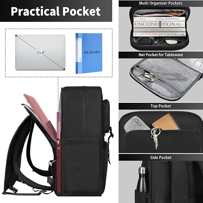 BERTASCHE Laptop Backpack 15.6 inch with Cooler Lunch Box, Work Backpack for Lunch College Business, Water Resistant Large Computer Backpack for Men Women