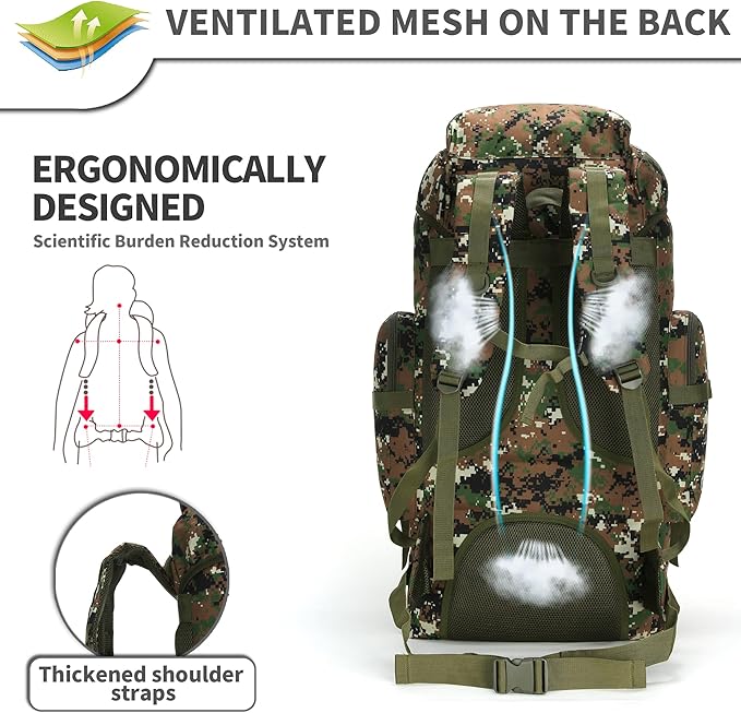 King'sGuard 70L Camping Hiking Backpack for Men Women Large Military Tactical Backpack Molle Rucksack Backpack for Outdoor