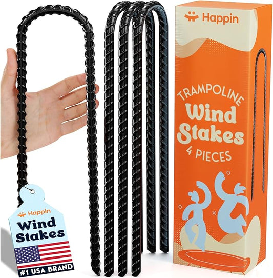 Happin® Ultra Strong Trampoline Stakes Anchors High Wind, Ground Anchors Heavy Duty, Trampoline Tie Down Anchor Kit, Ground Stakes Galvanized Steel, Trampoline Accessories, U Shaped (4 Pack, Black)