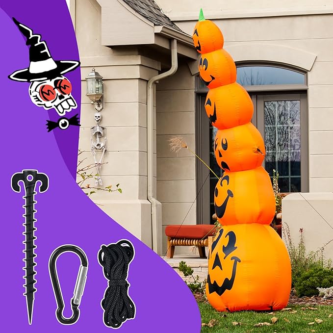 12 Sets Inflatable Stakes Replacement Set, 12 PCS 7.7" Inflatable Plastic Stakes with Tethers Ropes and Alloy Hooks, Heavy Duty Tent Stakes for Garden Yard Ground Halloween Christmas Outdoor Decor