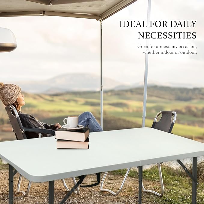 AJP Distributors 4 Foot Portable Plastic Folding Table 4FT 48" Half Foldable Heavy Duty Top w/Carry Handle - Indoor Outdoor Backyard Camping Picnic BBQ Party Wedding Dining Office Event Meeting White