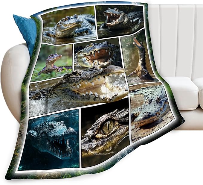 Crocodile Blanket Alligator Animal Throw Blankets Gifts for Girls Boys Kids Crocodile Lover Soft Cozy Fleece Plush for Couch Sofa Bed 60"x50"