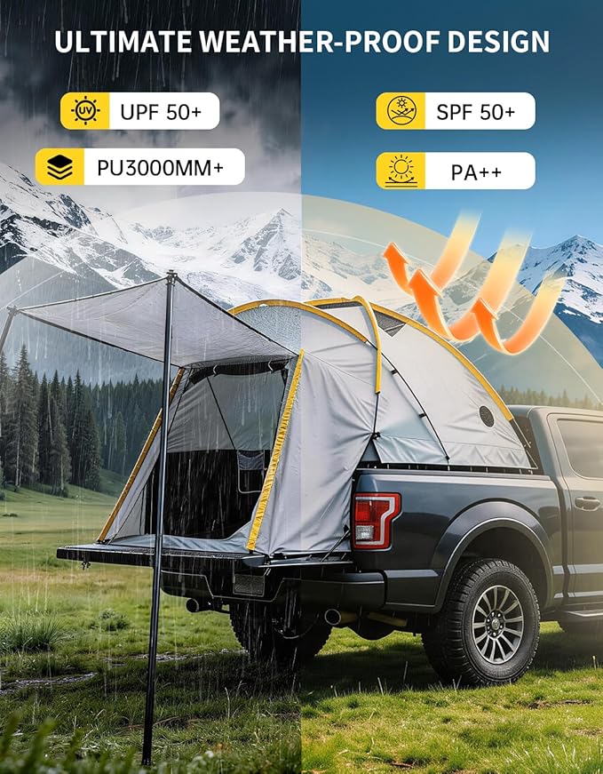 Truck Bed Tent with Awning Pickup Truck Tent for 5–8.2 ft Bed Waterproof PU3000 Oxford Camping Tent Portable Truck Camper for Chevy Silverado 1500 F150 Ram 1500