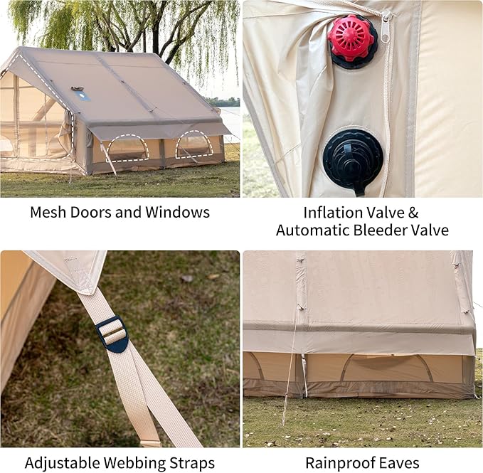 Inflatable Camping Tent with Hand Pump Waterproof Outdoor Blow up Tent 2-8 Person Oxford 4 Season Glamping Air Tent Cabin House with Mesh Windows & Door