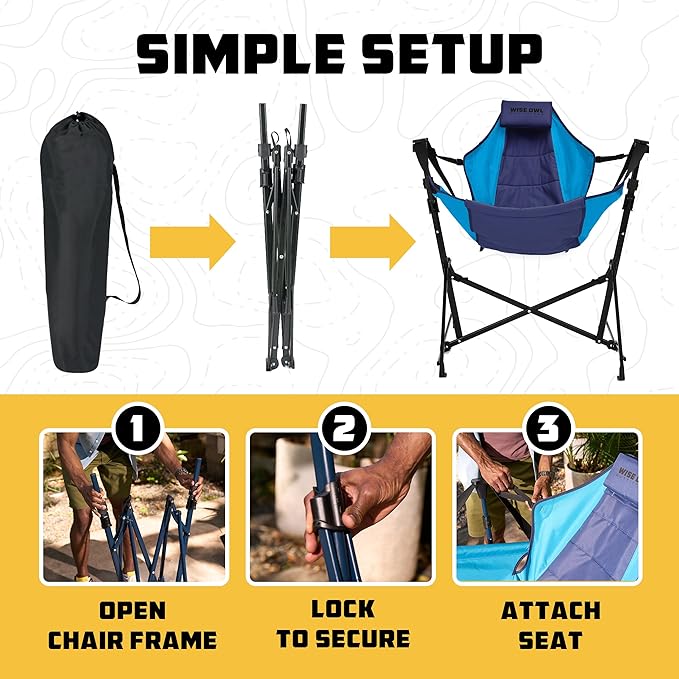 Wise Owl Outfitters Hammock Chair for Adults – Comfortable Portable Folding Rocking Camping Chair with Carry Bag – Great for Lawn, Campsite & Outdoors