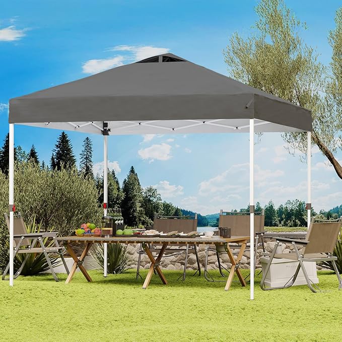 Shades 10x10 Pop Up Canopy with One Push Setup,Heavy Duty Beach Tent with Wheels for Easy Moving, Sun Shelter for Parties,Events, Outdoor Gazebo with 420D Coated Waterproof Grey Fabric