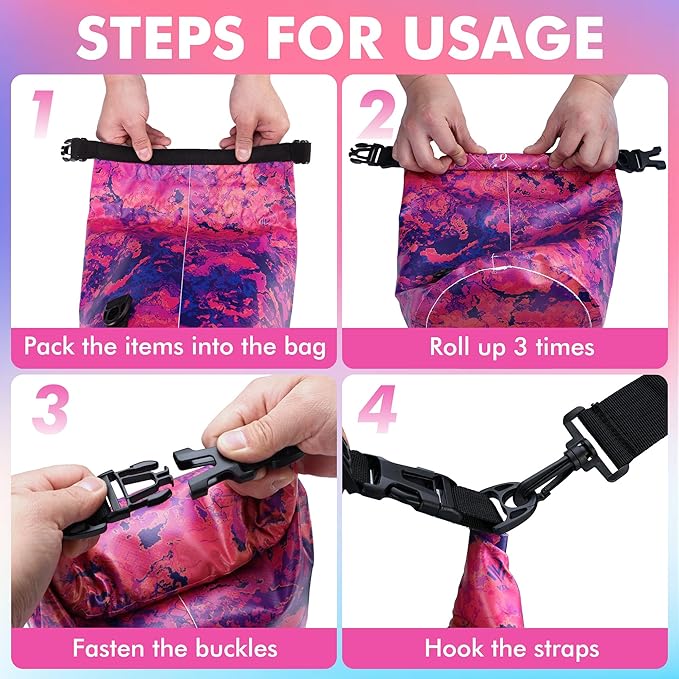 VILLEY Dry Bag Waterproof 5L Roll Top Storage Backpack, Keeps Gear Dry Lightweight Backpack for Kayaking Boating Camping Swimming and Beach Accessories Red Camo