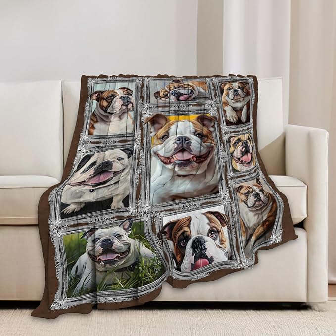 Bulldog Blanket Dog Animal Lover Throw Blankets Gifts for Girls Boys Kids Soft Cozy Fleece Plush for Couch Sofa Bed 80"x60"