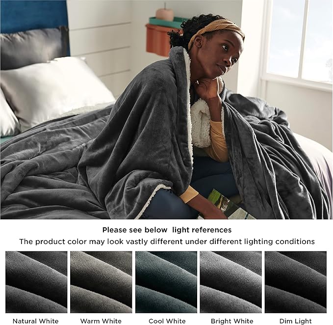 Bedsure GentleSoft Sherpa Fleece Throw Blanket Twin Size for Couch - Thick and Warm, Soft Fuzzy Plush Twin Blanket for Winter, Charcoal, 60x80 Inches