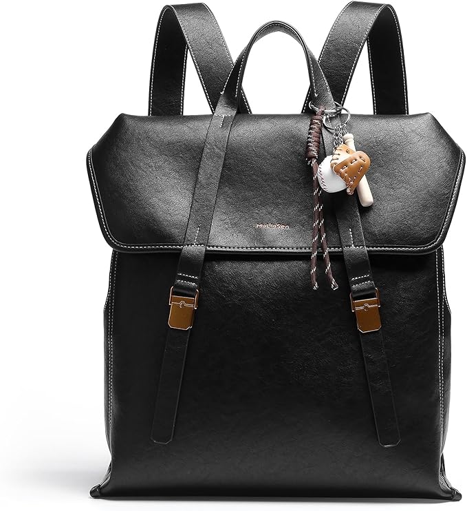 Large Backpack Purse for Women and Men Anti-theft PU Leather Fashion Designer Vintage Rucksack Travel Shoulder Bags Convertible Camping School Bussiness College 160A Black
