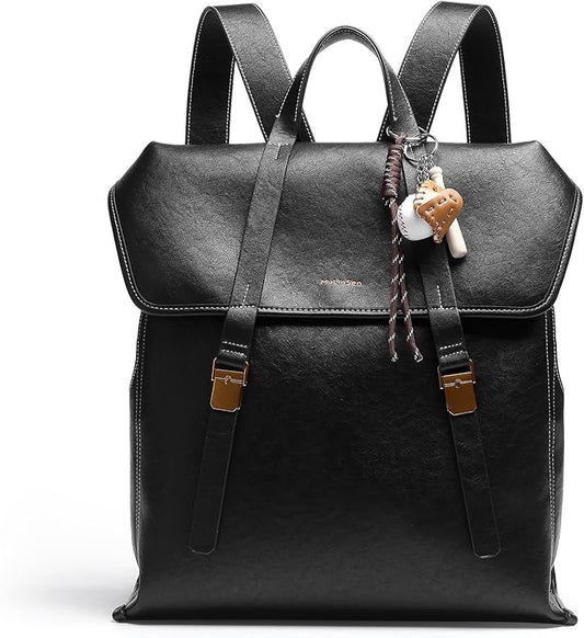 Large Backpack Purse for Women and Men Anti-theft PU Leather Fashion Designer Vintage Rucksack Travel Shoulder Bags Convertible Camping School Bussiness College 160A Black